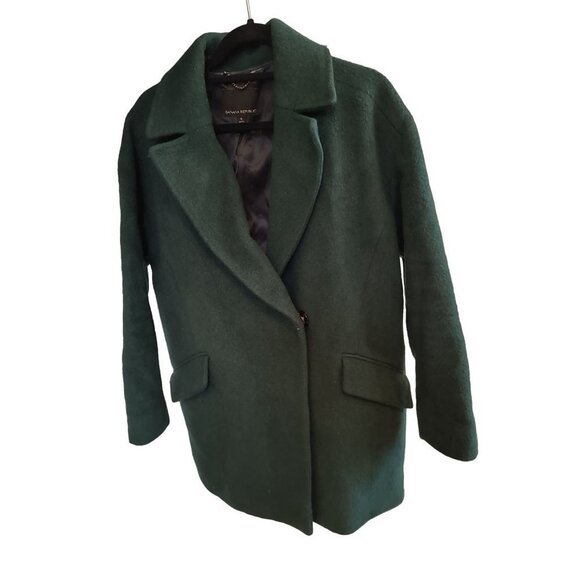 Banana Republic Cocoon Coat  Hunter Green Wool Mohair Preppy Classic Size Small‎ - Picture 3 of 6